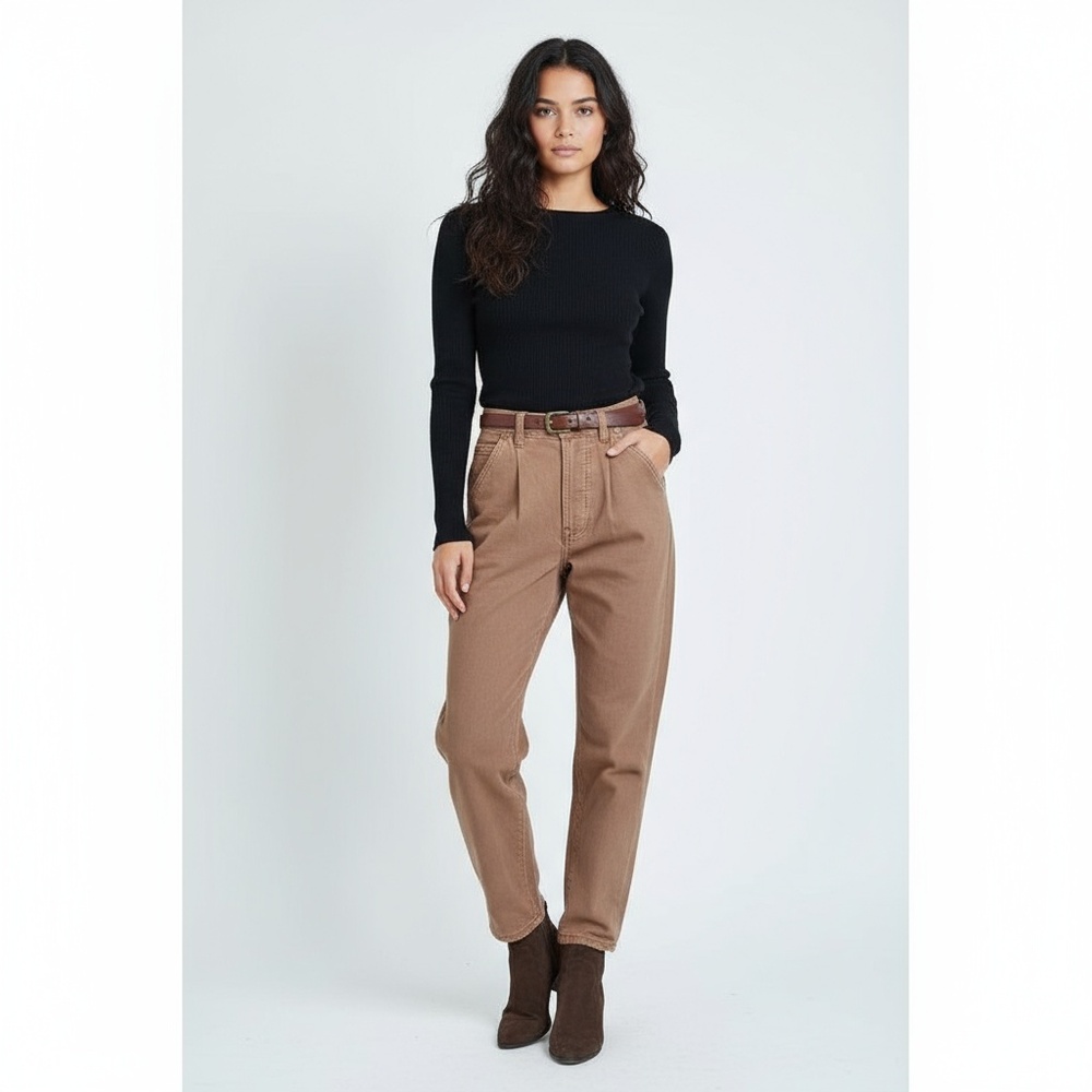Sandrine Rose By Free People Burnt Tan Pleated Five Pocket High Waist Trousers